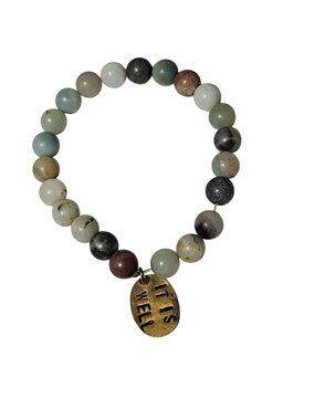 Inspirational Gemstone Bead Stretch Bracelet It Is Well Brass Charm Jewelry